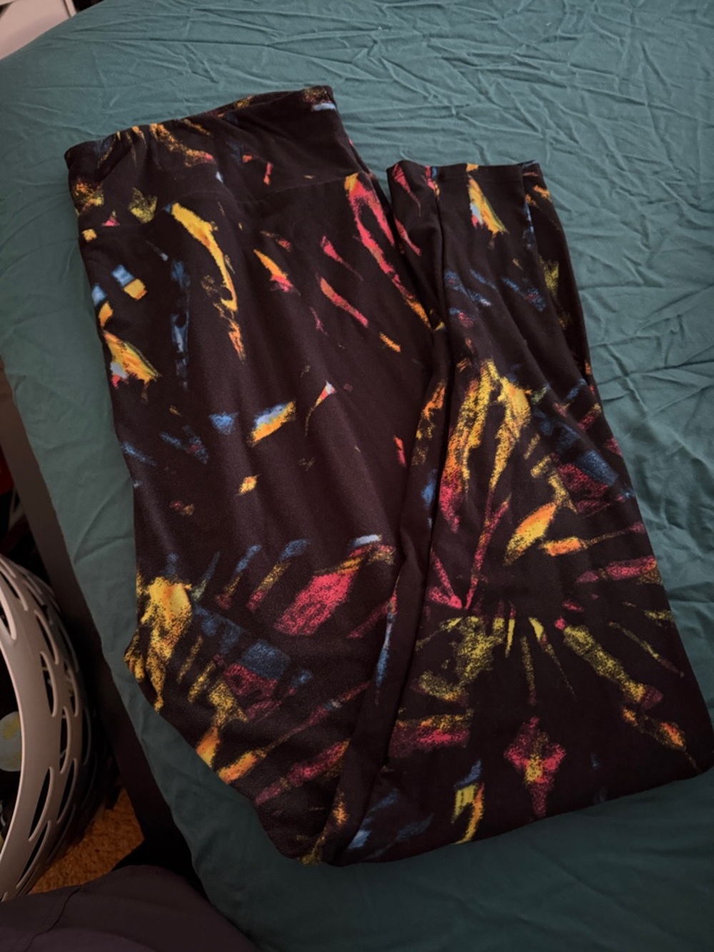 LuLaRoe Black Leggings with Neon Paint Splash Accents